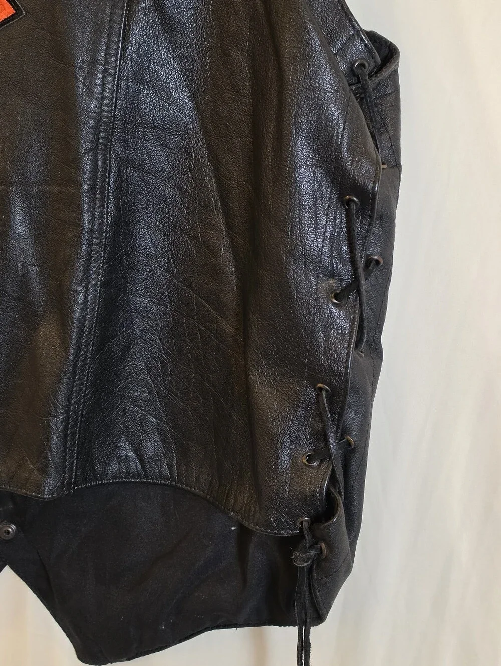 Vintage MOB Leather Biker Vest XL Patched Harley Davidson Bar Shield Sturgis 93